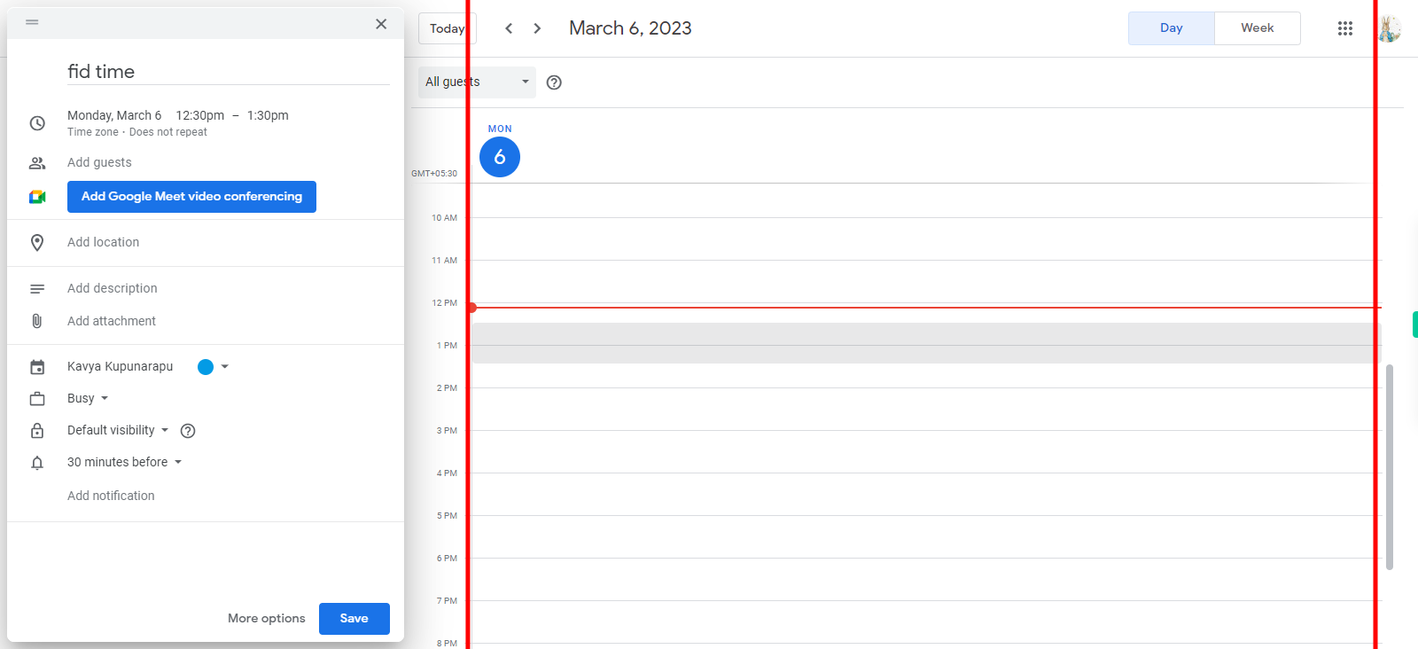 Google Calendar - Create event