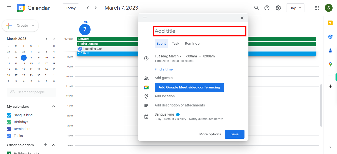 Google Calendar - Tuesday, March 7, 2023, today