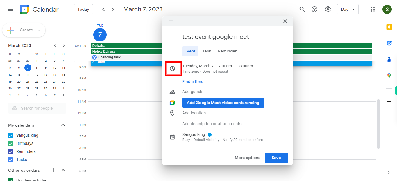 Google Calendar - Tuesday, March 7, 2023, today