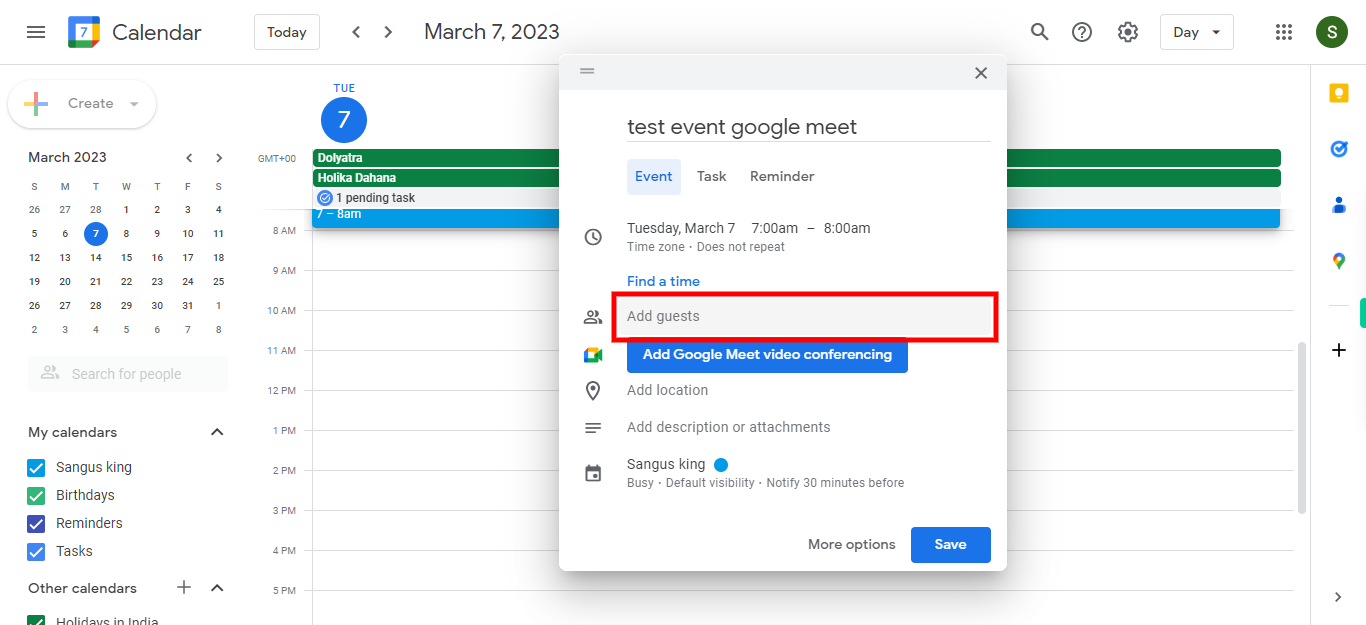 Google Calendar - Tuesday, March 7, 2023, today