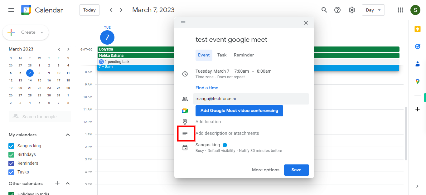 Google Calendar - Tuesday, March 7, 2023, today