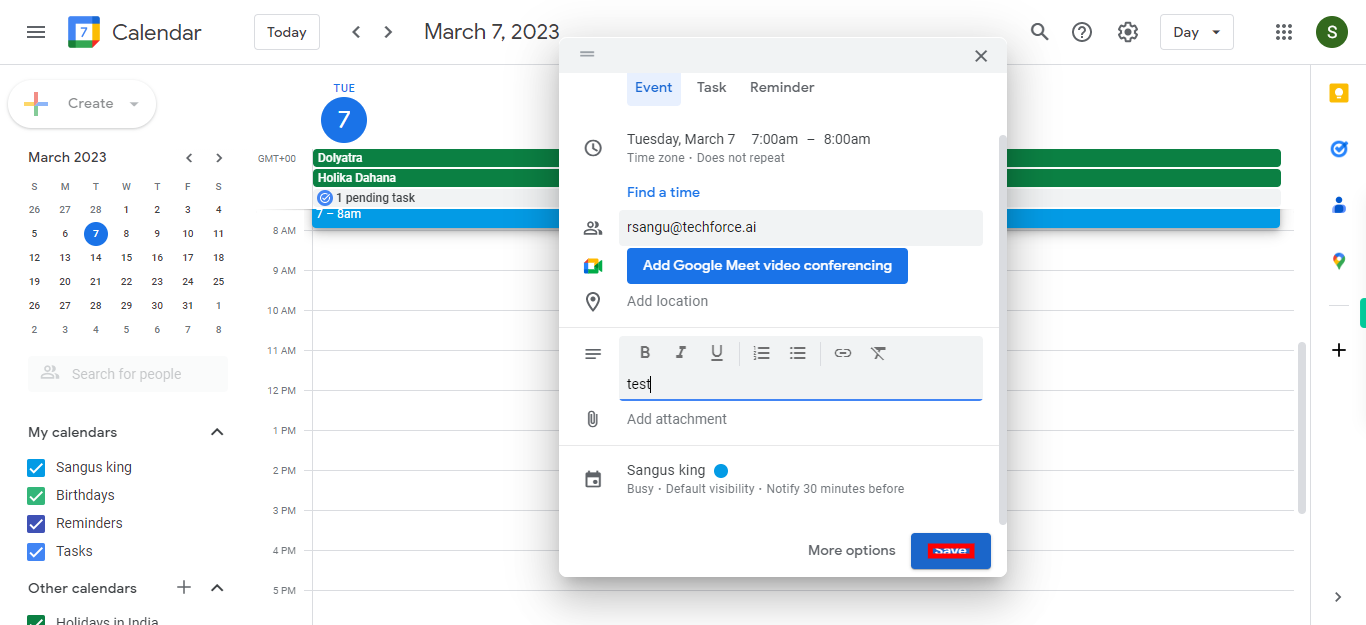 Google Calendar - Tuesday, March 7, 2023, today