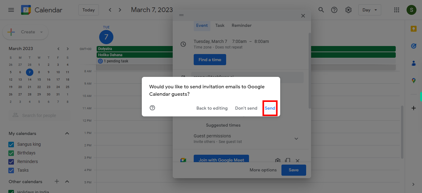 Google Calendar - Tuesday, March 7, 2023, today