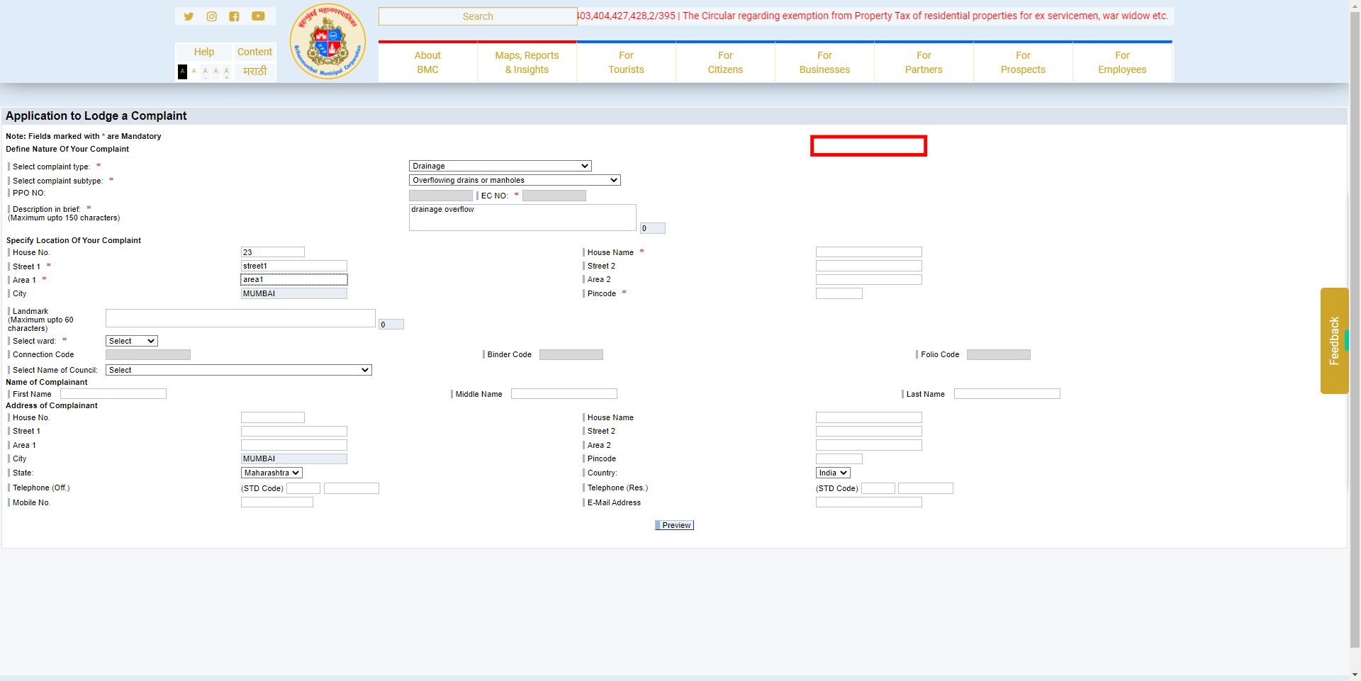 Complaint Registration - MyBMC - Welcome to BMC's Website