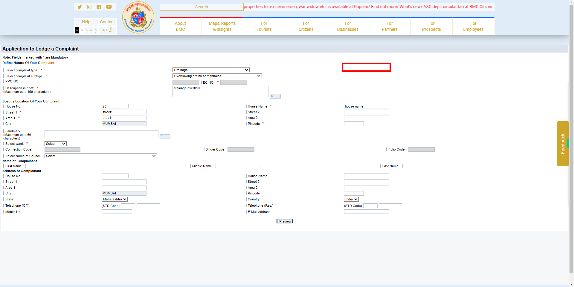 Complaint Registration - MyBMC - Welcome to BMC's Website