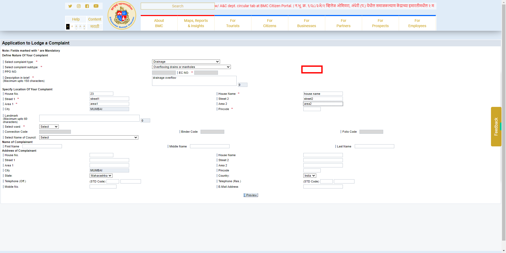 Complaint Registration - MyBMC - Welcome to BMC's Website