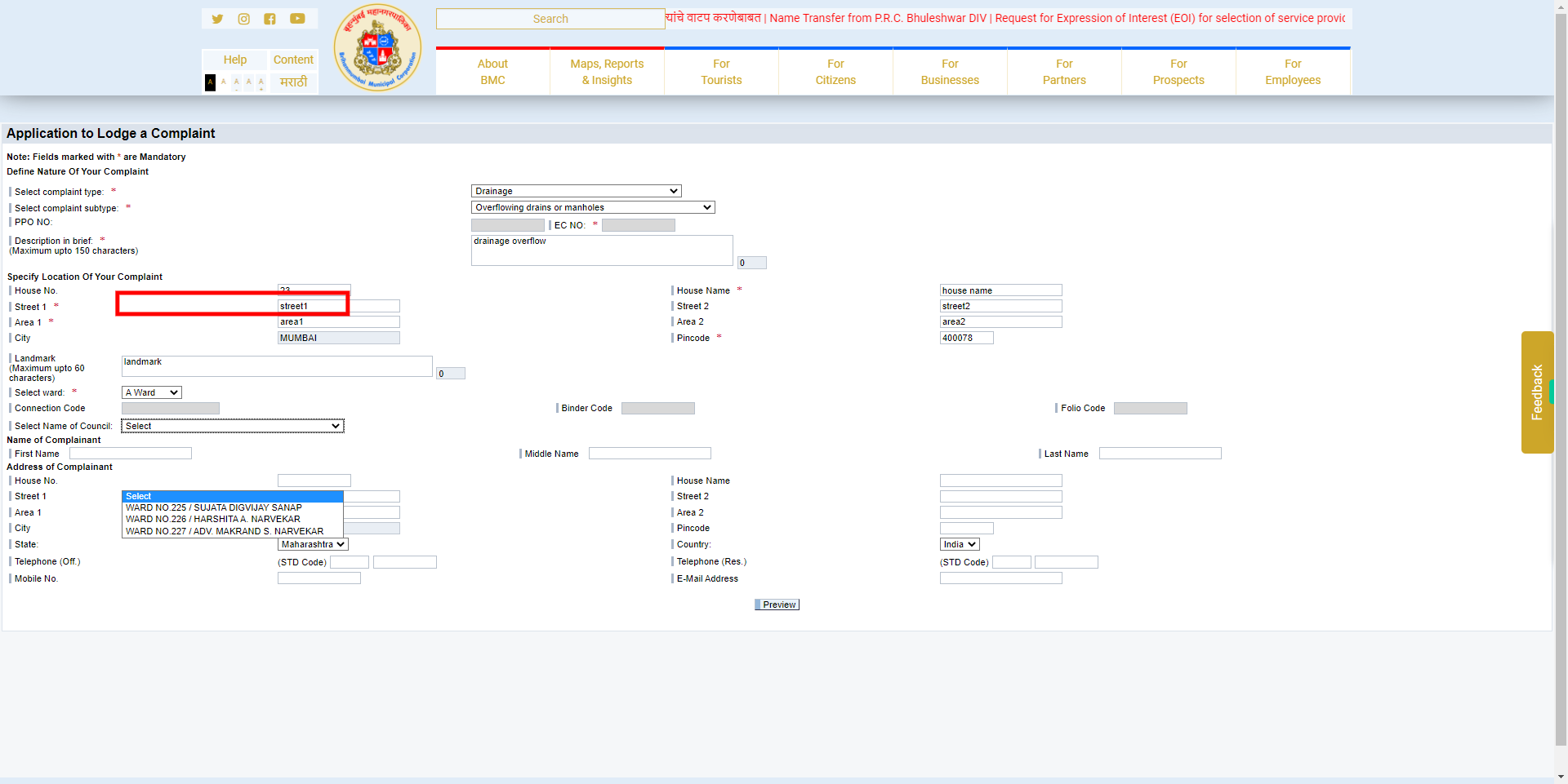 Complaint Registration - MyBMC - Welcome to BMC's Website