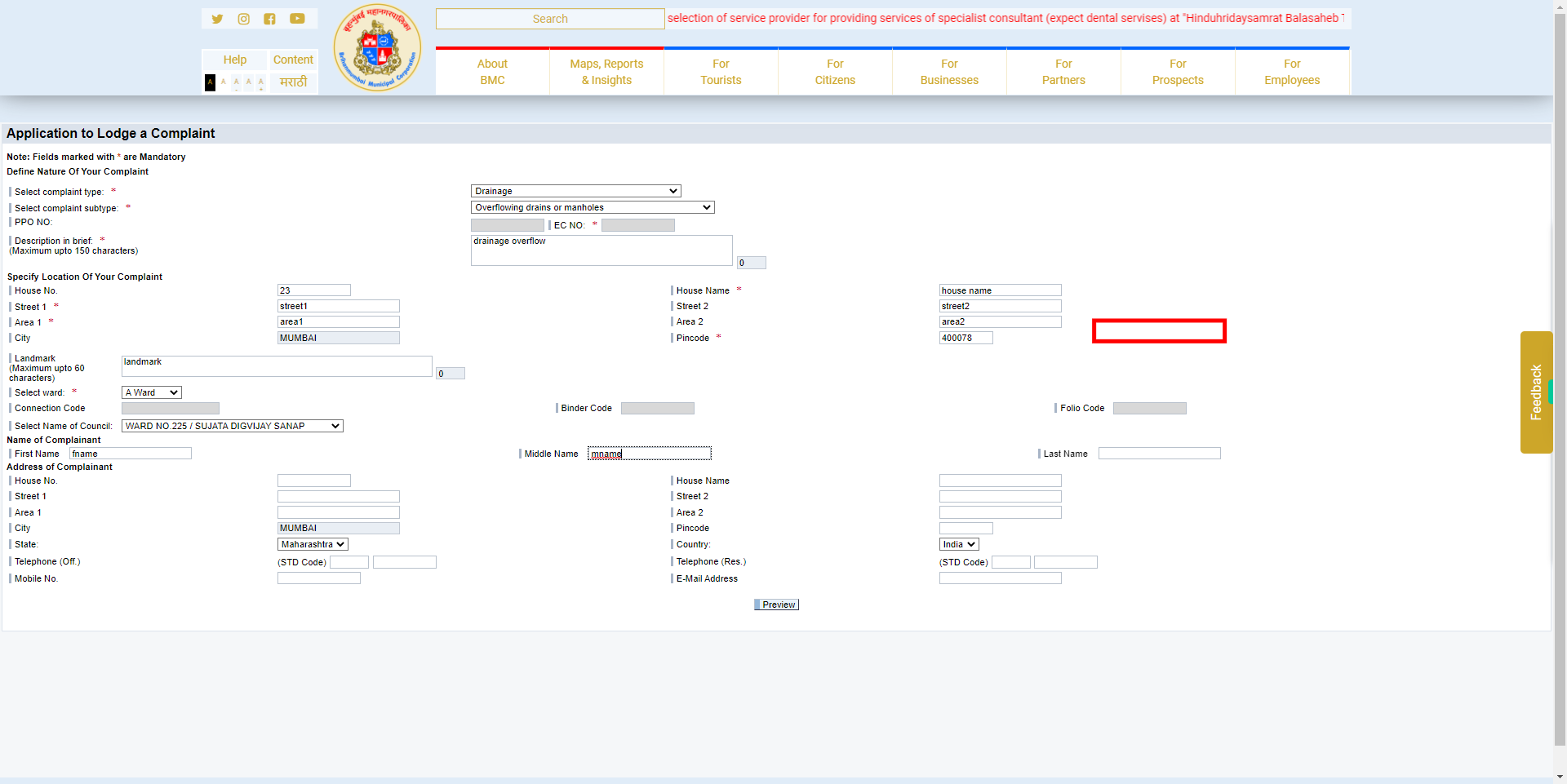 Complaint Registration - MyBMC - Welcome to BMC's Website