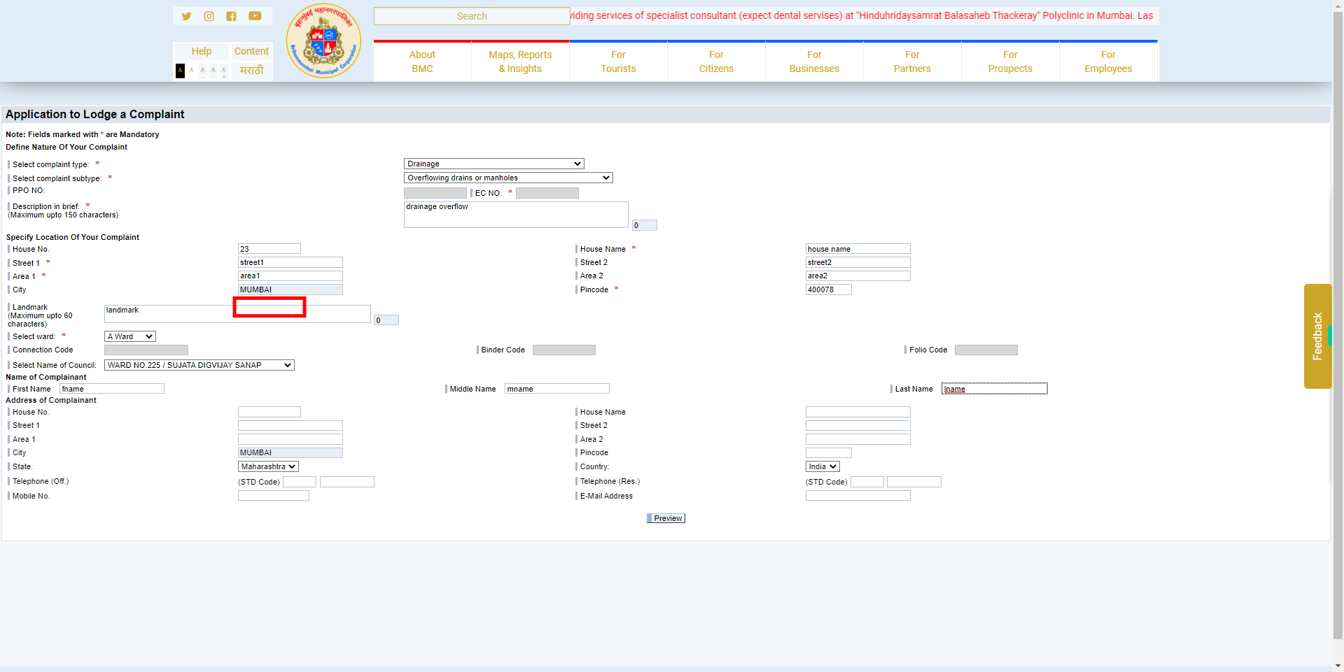 Complaint Registration - MyBMC - Welcome to BMC's Website