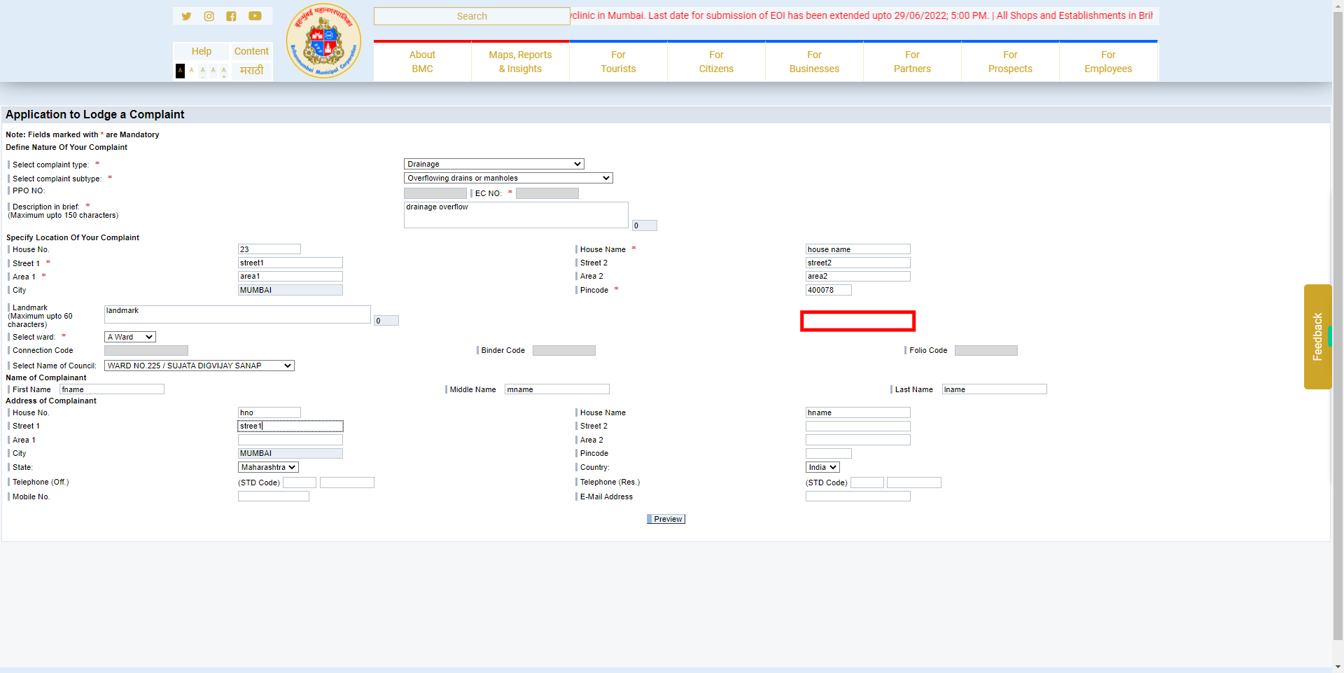 Complaint Registration - MyBMC - Welcome to BMC's Website