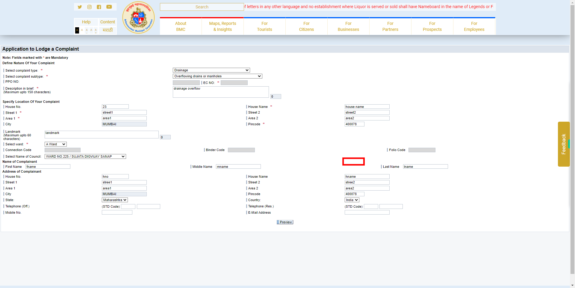 Complaint Registration - MyBMC - Welcome to BMC's Website