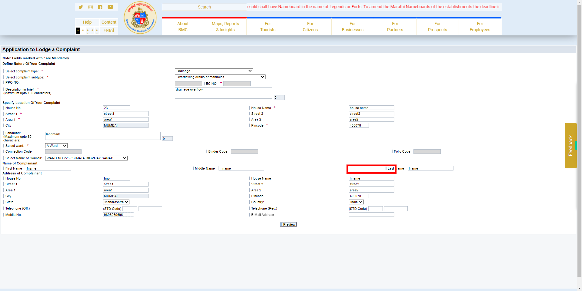 Complaint Registration - MyBMC - Welcome to BMC's Website