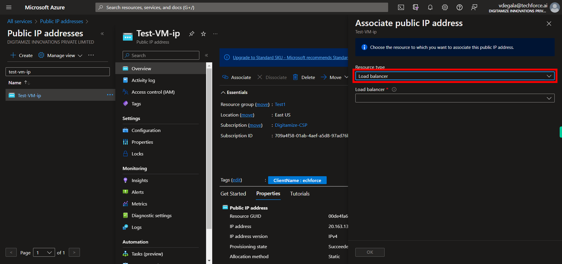 Associate public IP address - Microsoft Azure