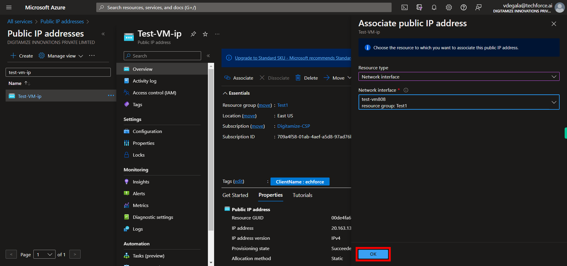 Associate public IP address - Microsoft Azure