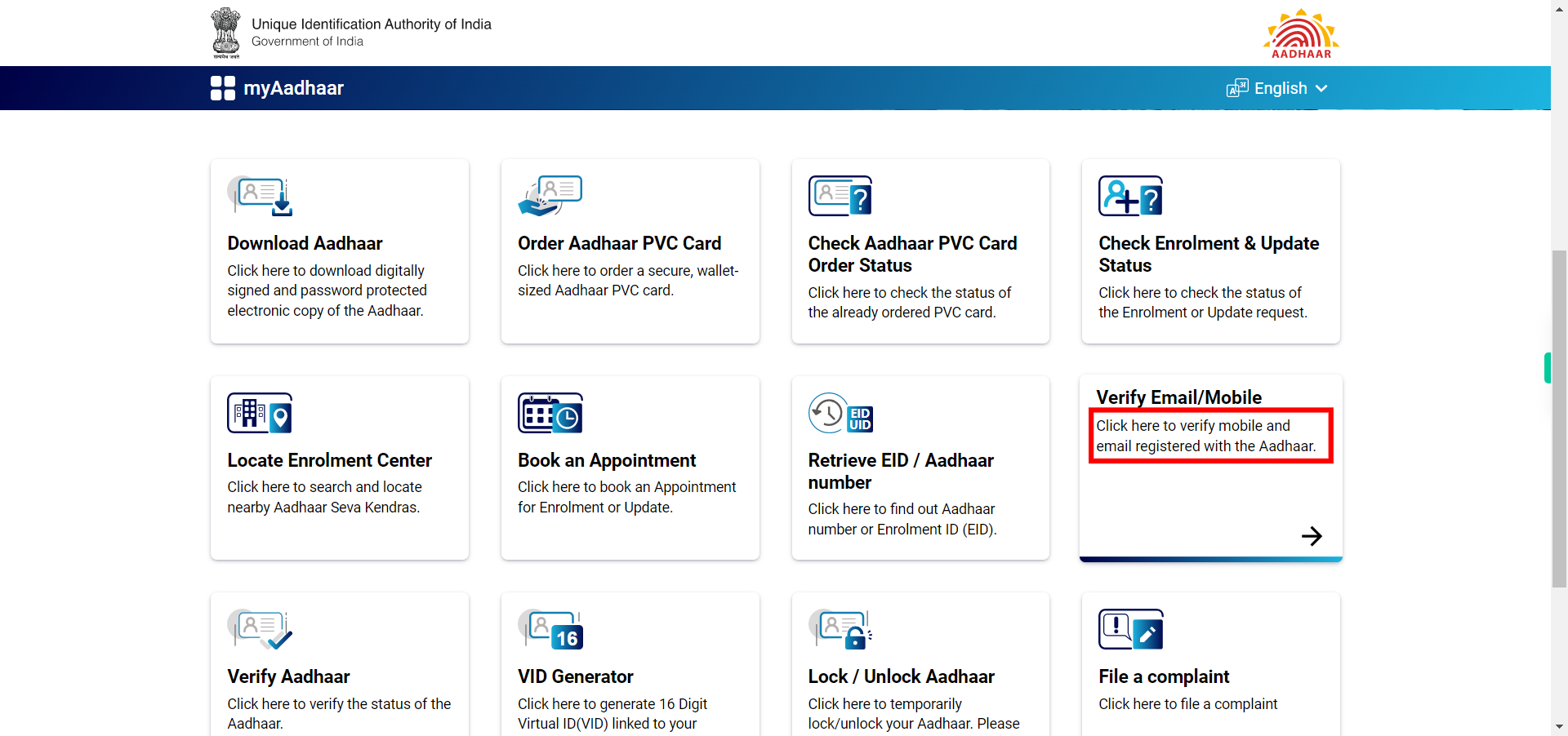 myAadhaar - Unique Identification Authority of India | Government of India