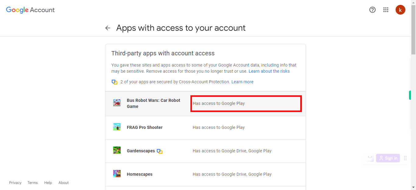 Apps with access to your account