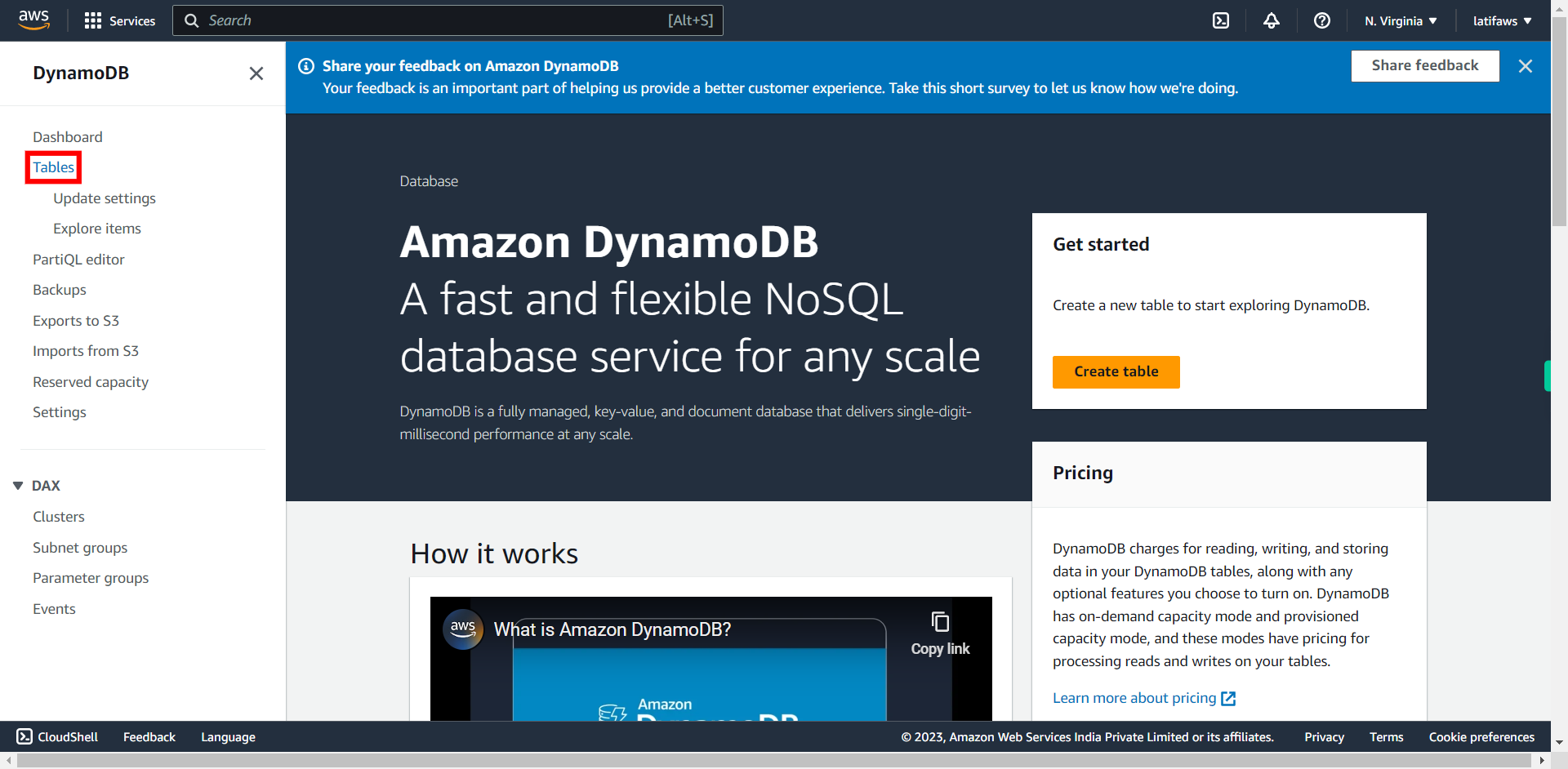 Service | Amazon DynamoDB Management Console