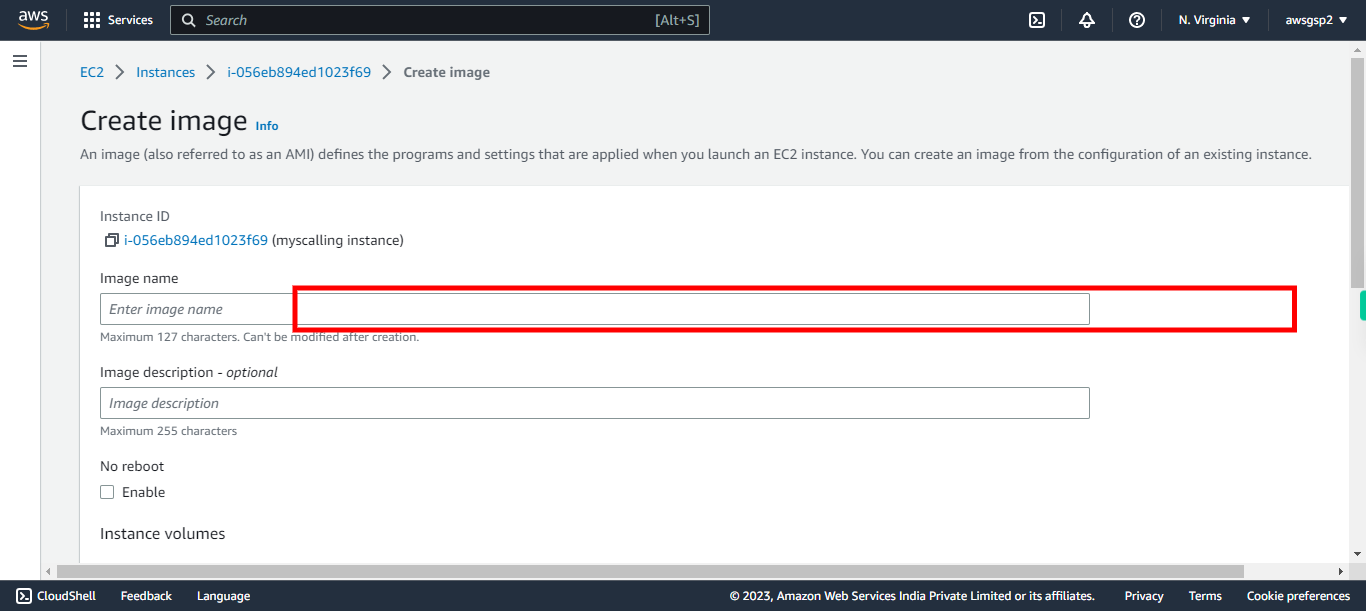 Create Image | EC2 Management Console