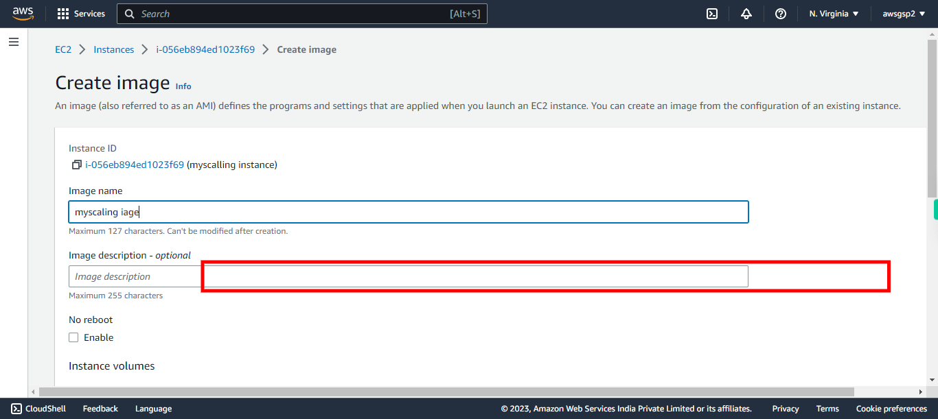 Create Image | EC2 Management Console