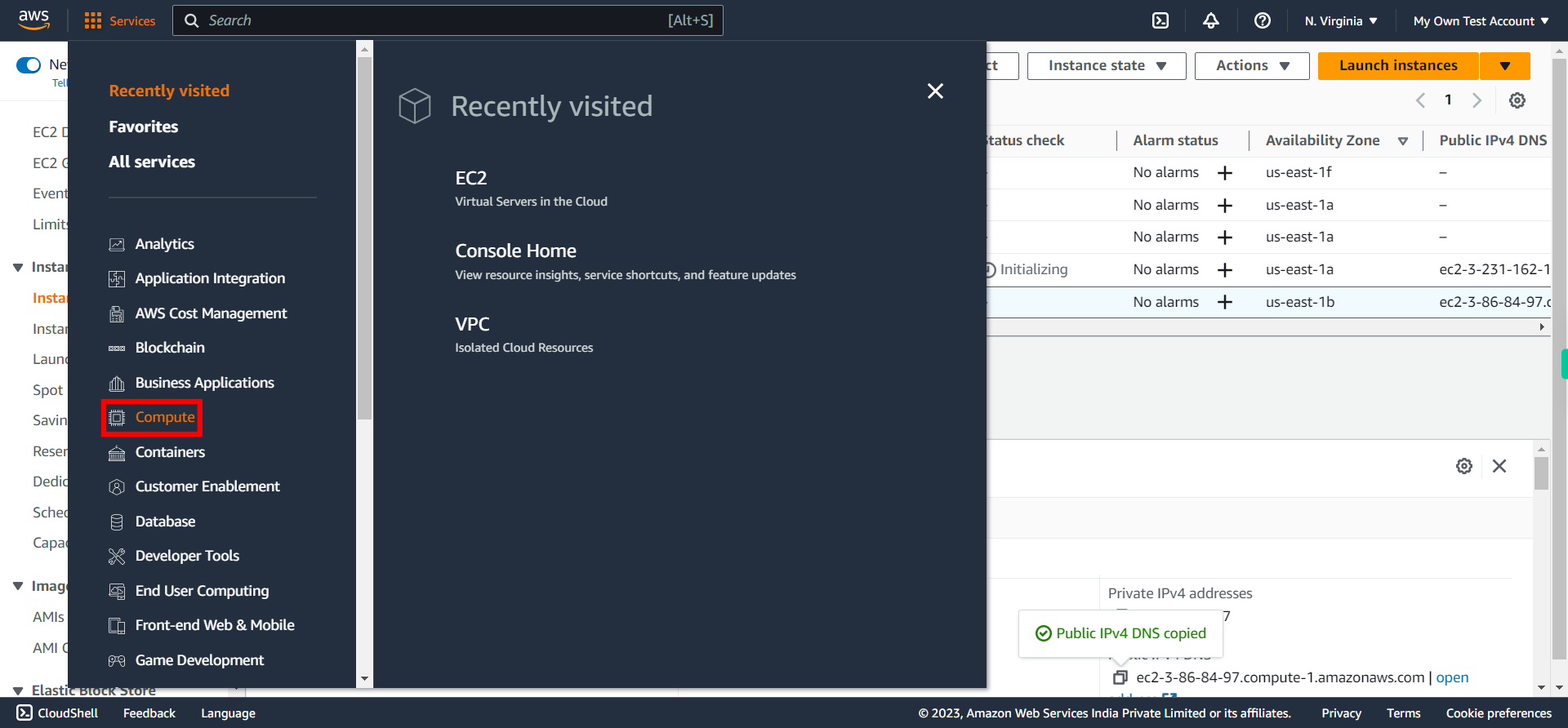 EC2 Management Console