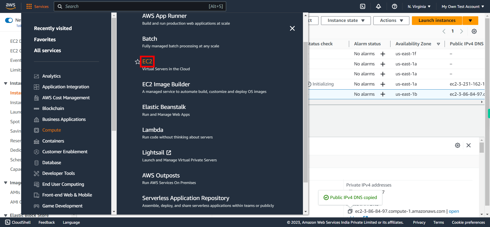 EC2 Management Console