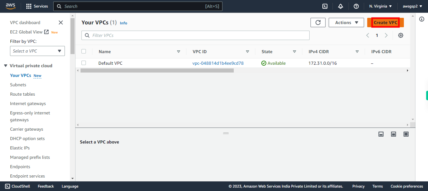 Your VPCs | VPC Management Console