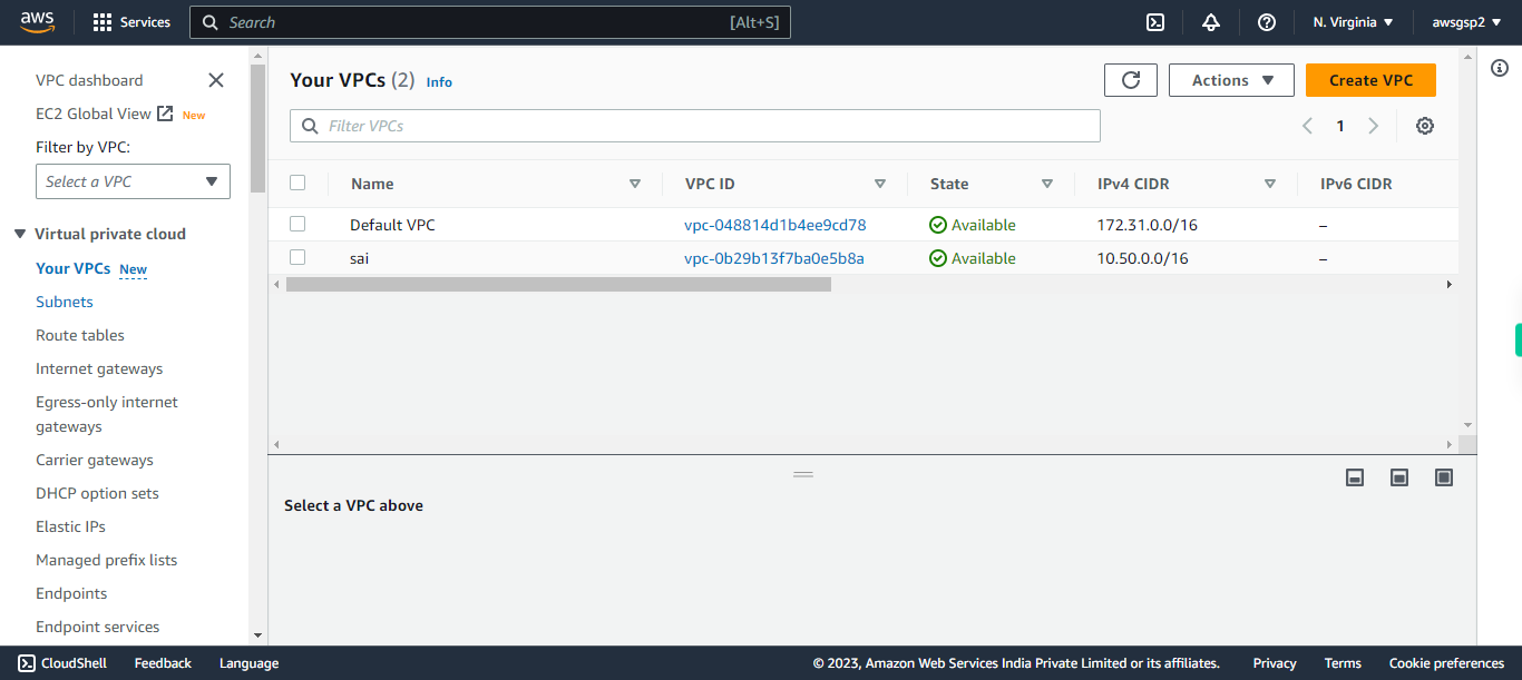 Your VPCs | VPC Management Console