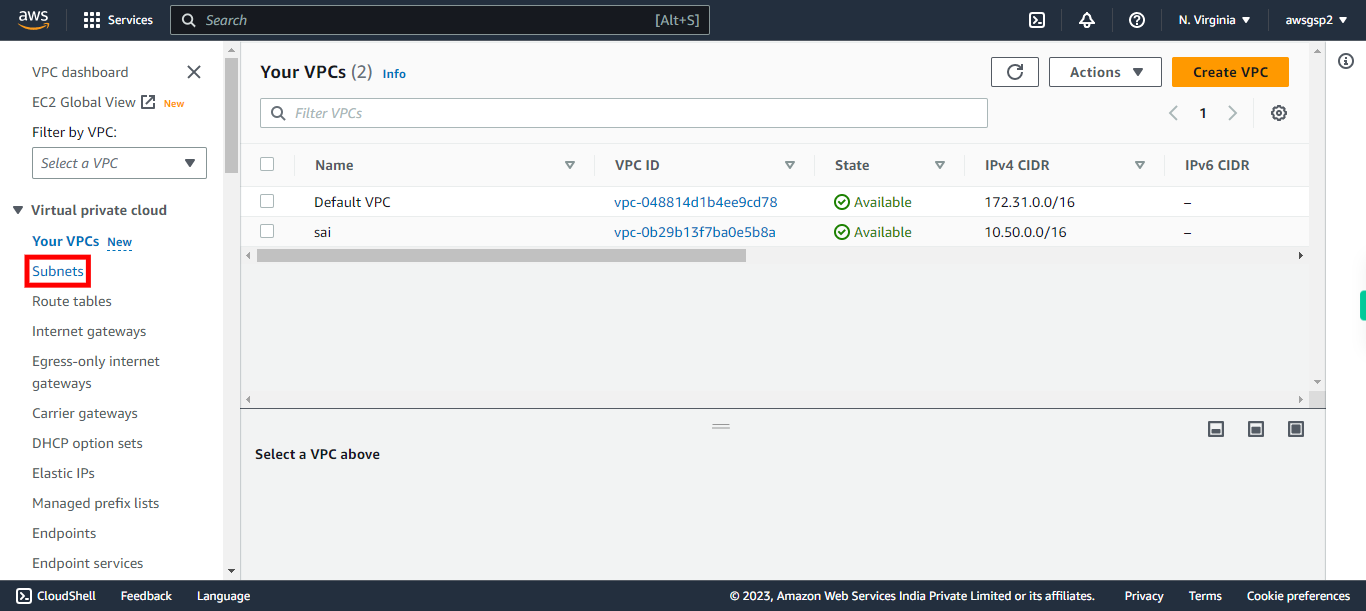 Your VPCs | VPC Management Console