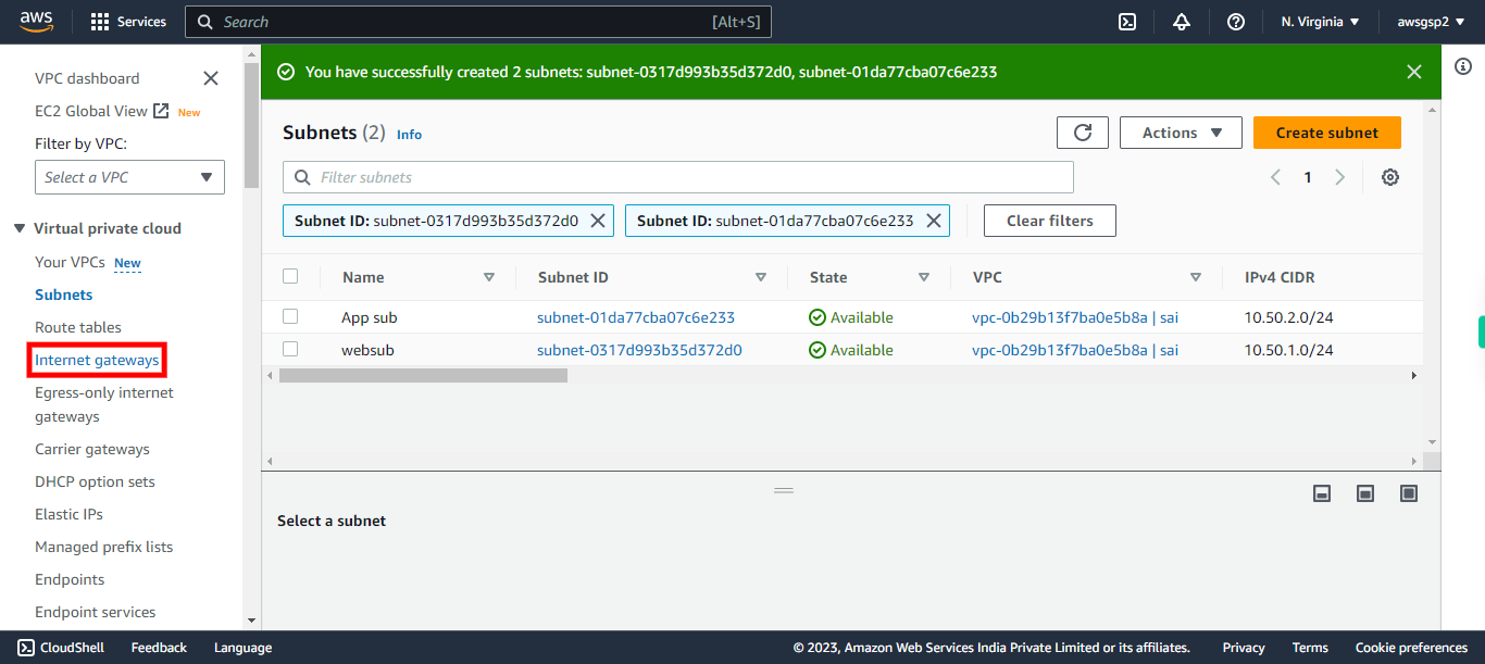 Subnets | VPC Management Console