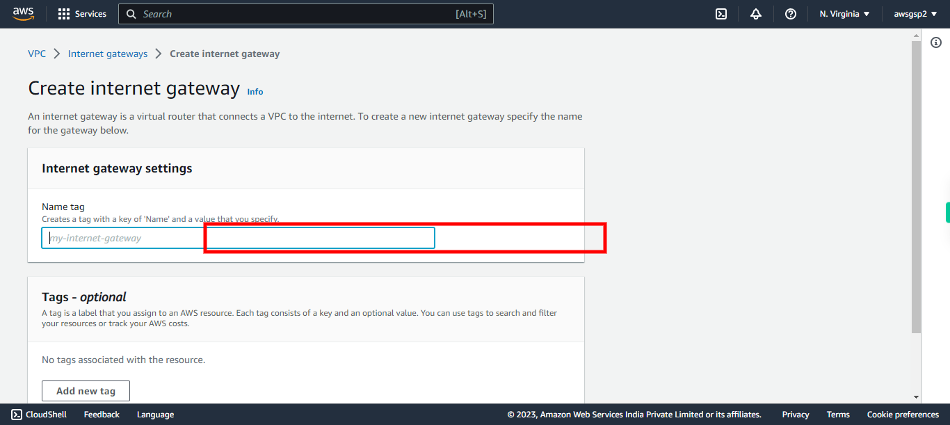 Create internet gateway | VPC Management Console