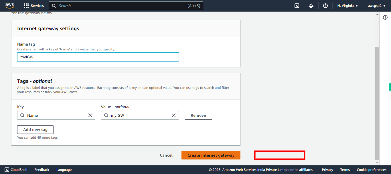 Create internet gateway | VPC Management Console