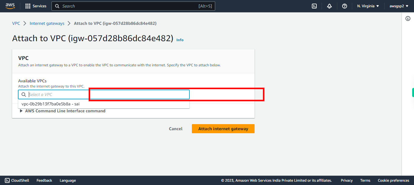 Attach internet gateway | VPC Management Console