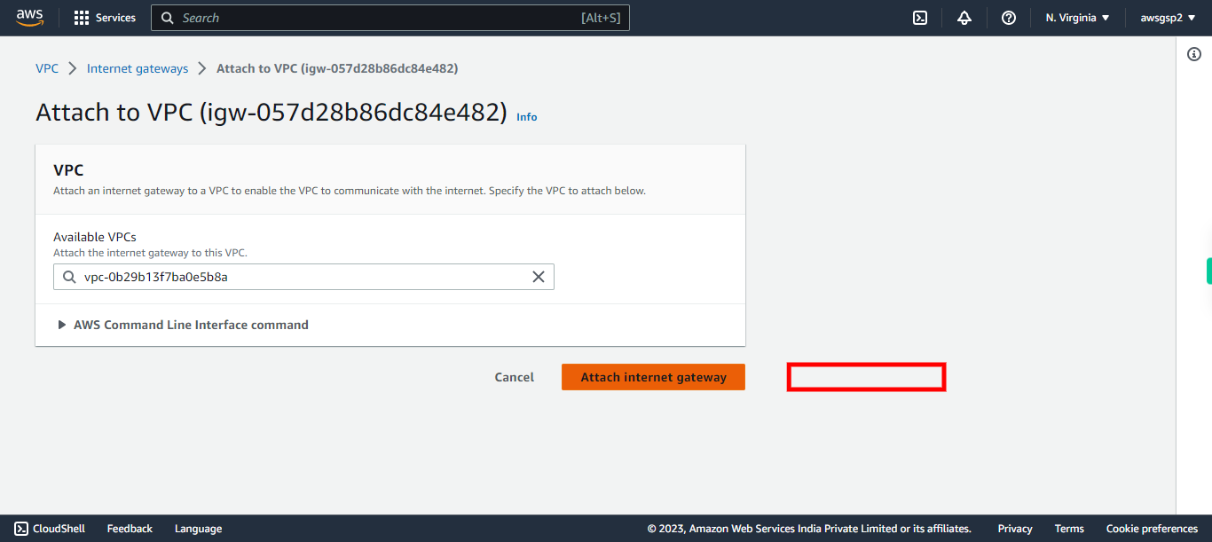 Attach internet gateway | VPC Management Console