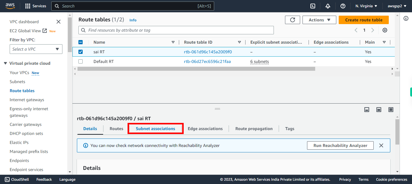 Route tables | VPC Management Console