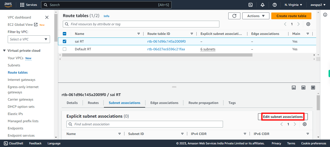 Route tables | VPC Management Console