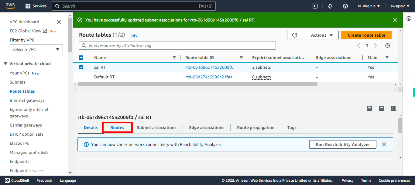 Route tables | VPC Management Console