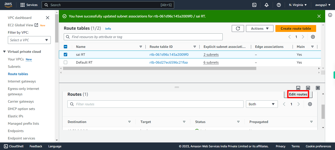 Route tables | VPC Management Console