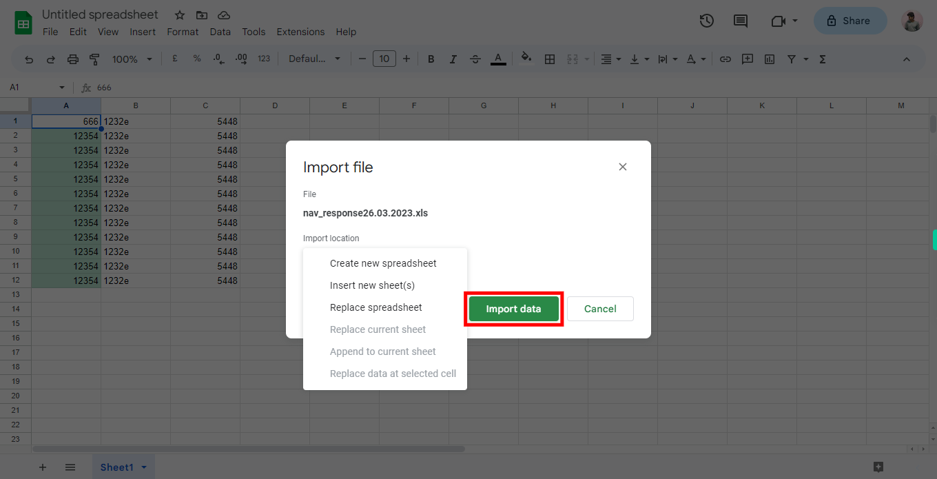 Untitled spreadsheet - Google Sheets