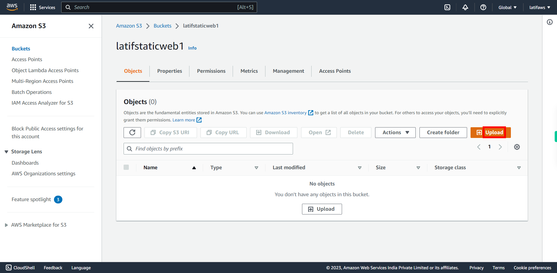 latifstaticweb1 - S3 bucket