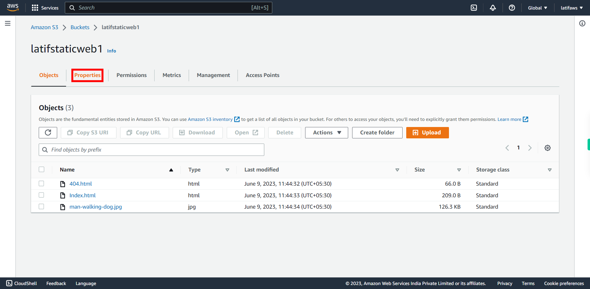 latifstaticweb1 - S3 bucket