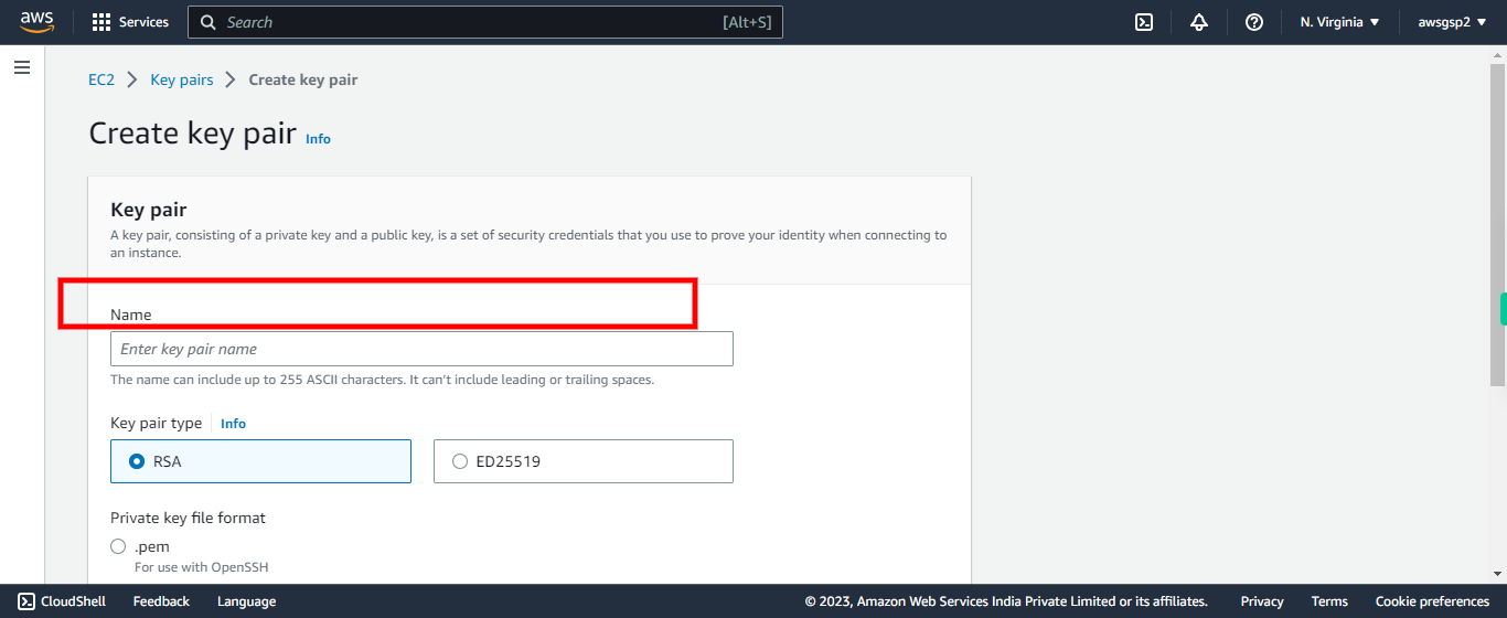 Create key pair | EC2 Management Console