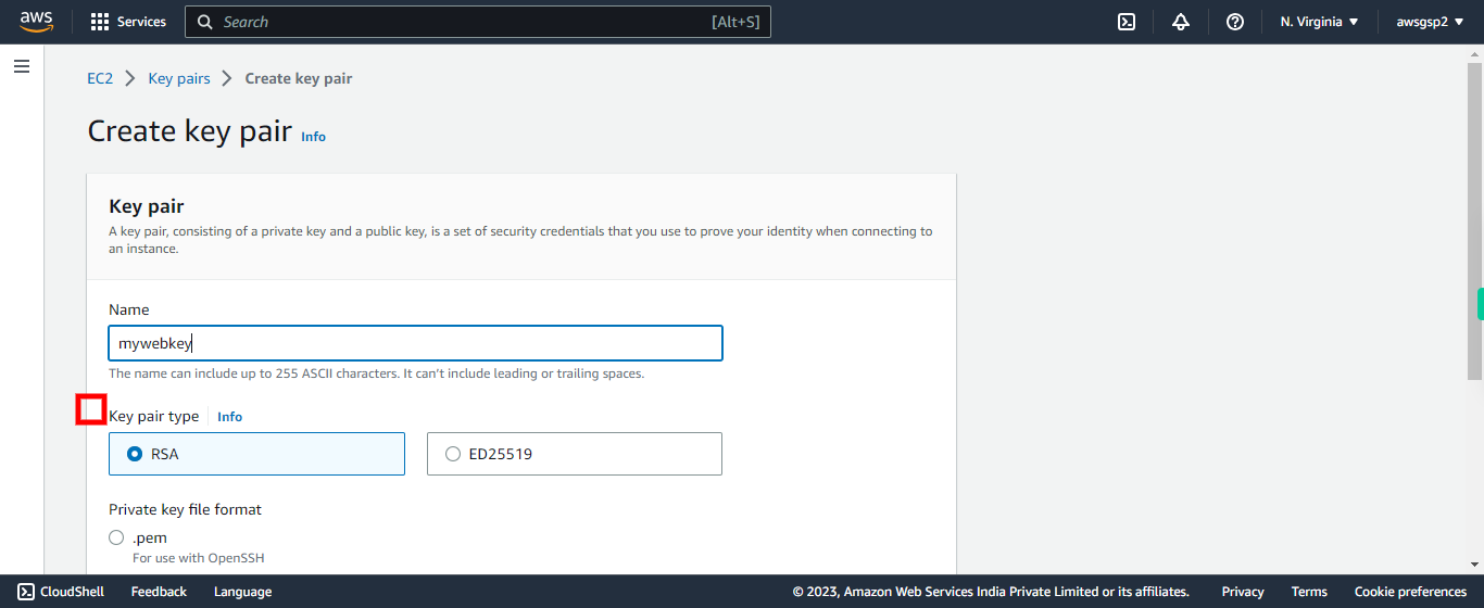 Create key pair | EC2 Management Console