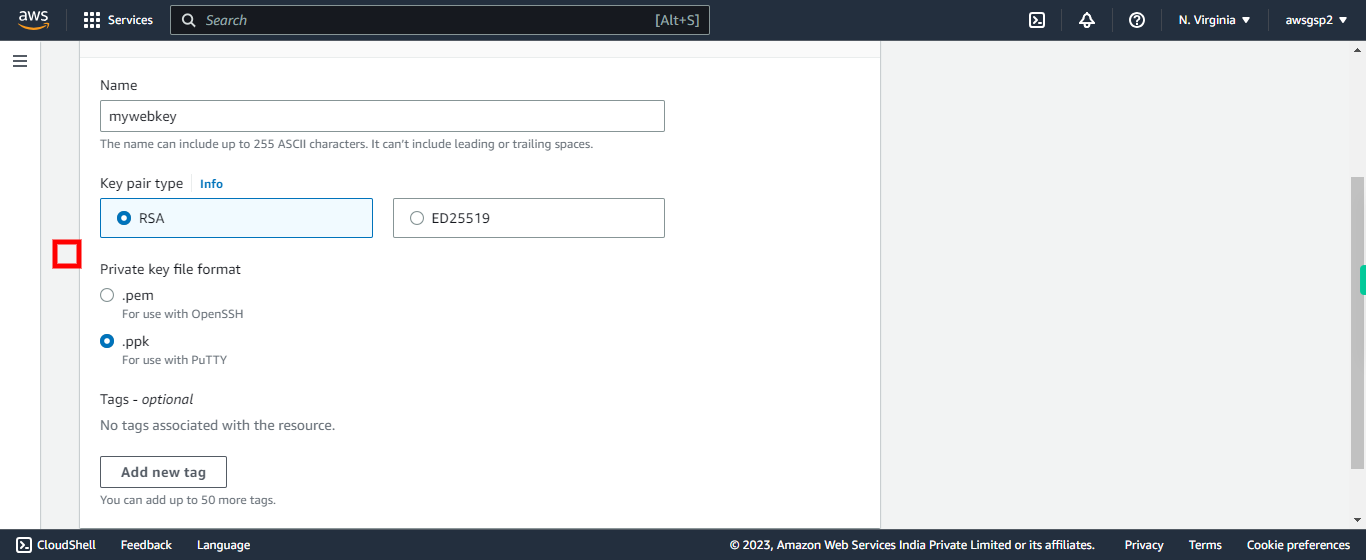 Create key pair | EC2 Management Console