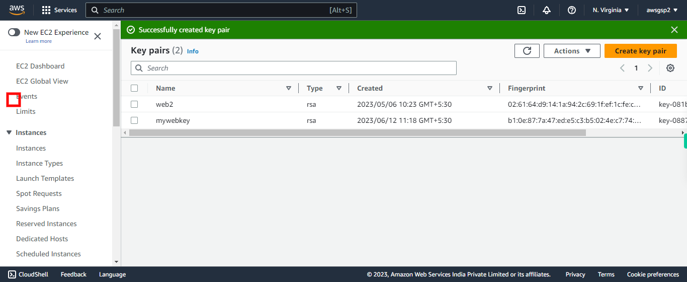 Key pairs | EC2 Management Console