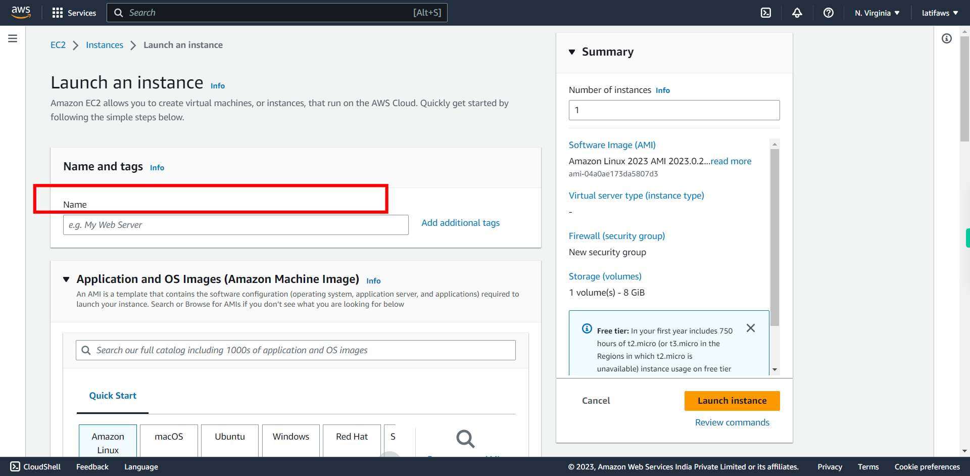 Launch an instance | EC2 Management Console