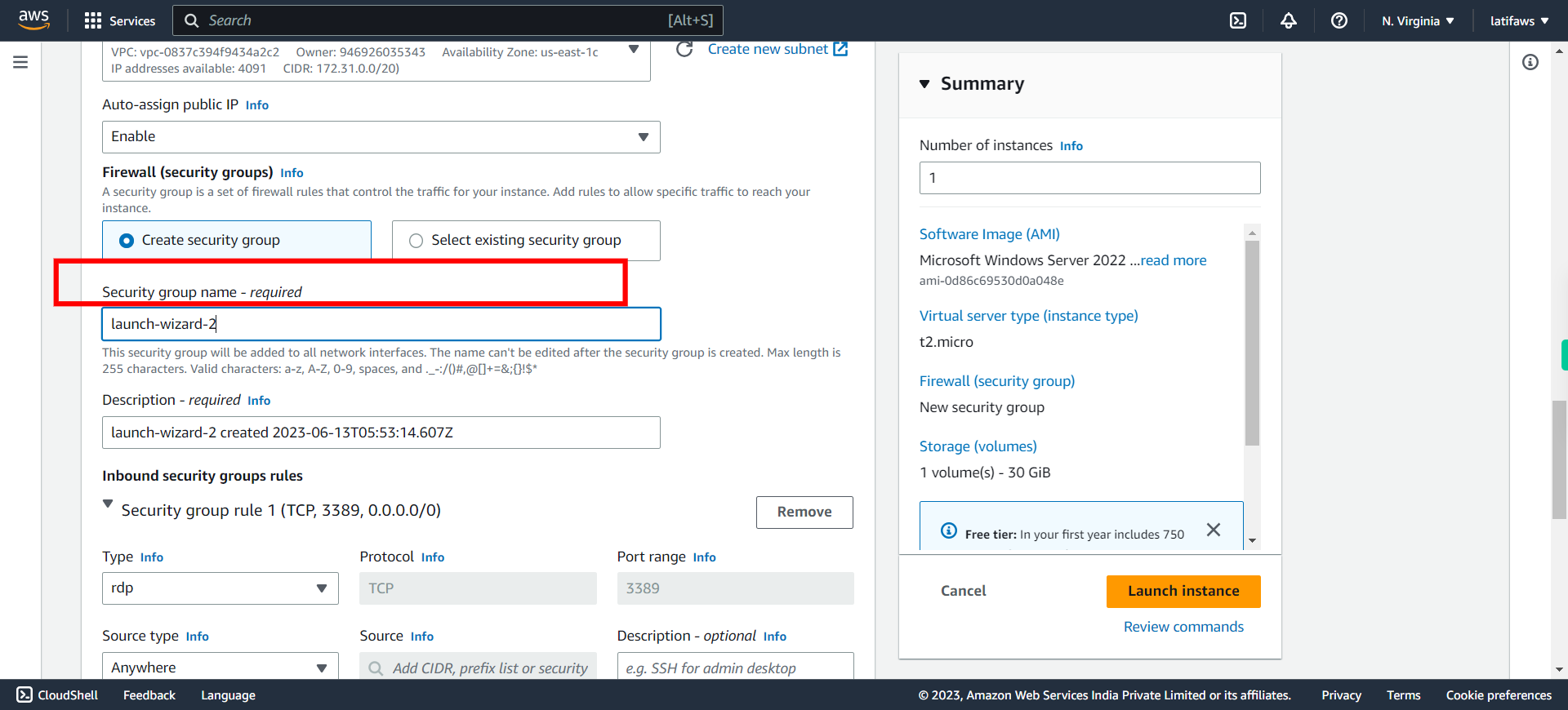 Launch an instance | EC2 Management Console