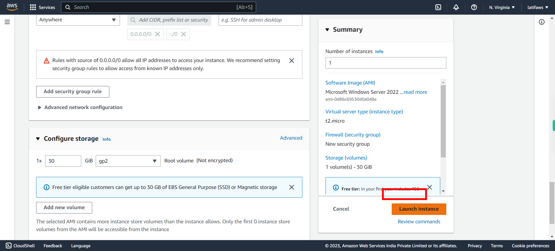 Launch an instance | EC2 Management Console