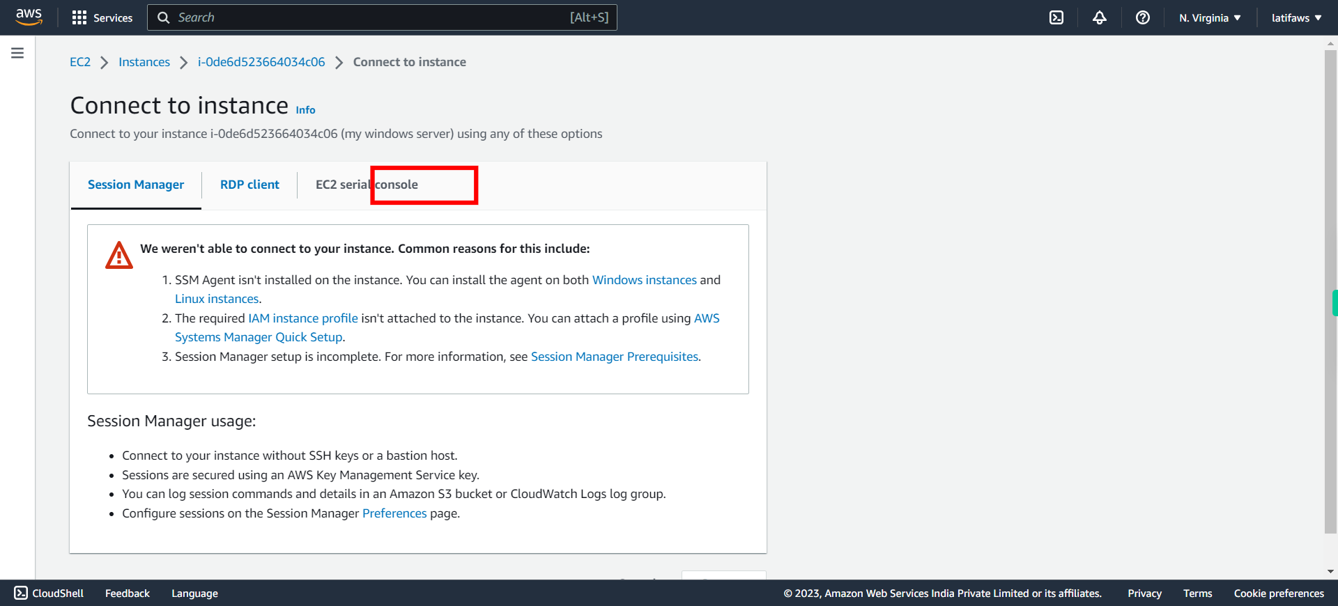 Connect to instance | EC2 Management Console