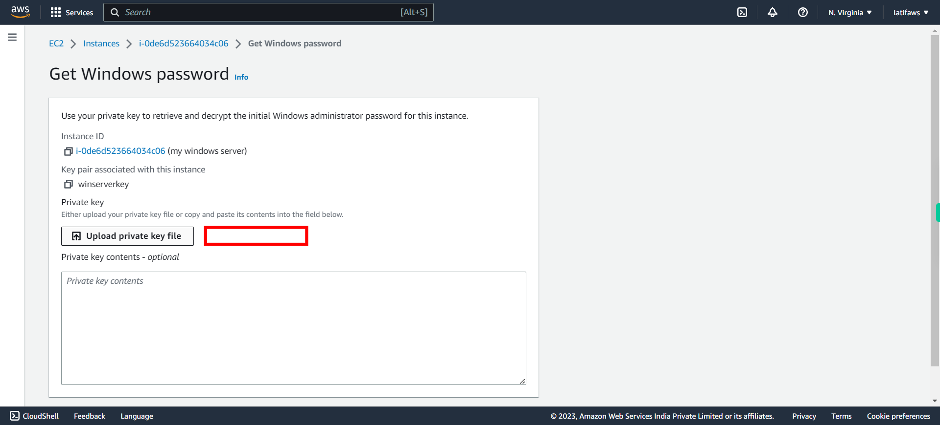 Get windows password | EC2 Management Console