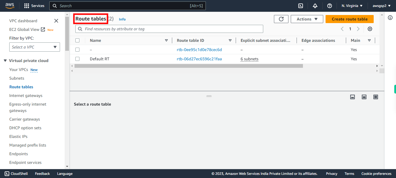 Route tables | VPC Management Console